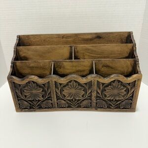 Vintage Lerner Desk Top Letter Mail File Holder Organizer Faux Wood ornate USA